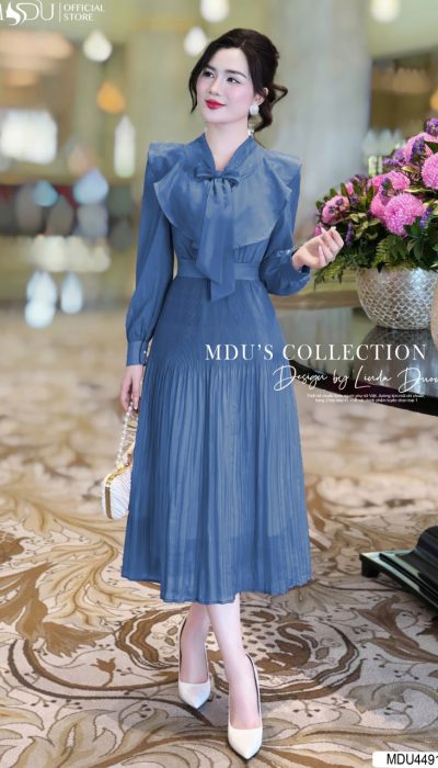 Golden Aura - Luxury Blue Midi Dress | MDU4491