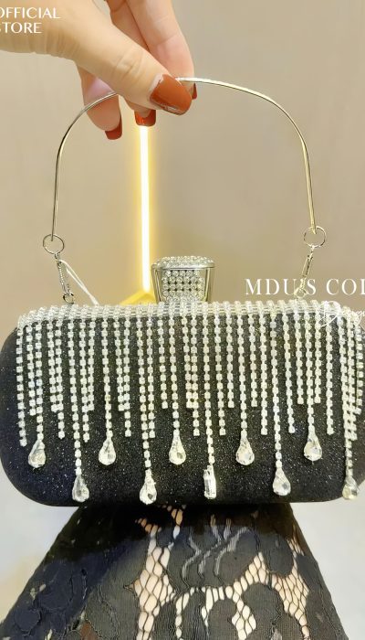 NOIR CASCADE – Crystal Fringe Evening Clutch | TLD013