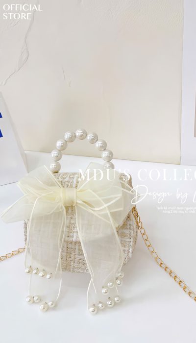 BELLE BOW – Mini Pearl Handle Tweed Bag | TLD011