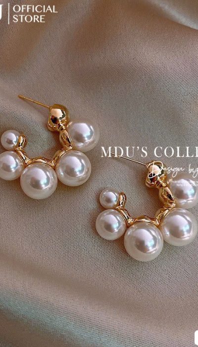 VLD103 – Modern Clustered Pearl Hoop Earrings