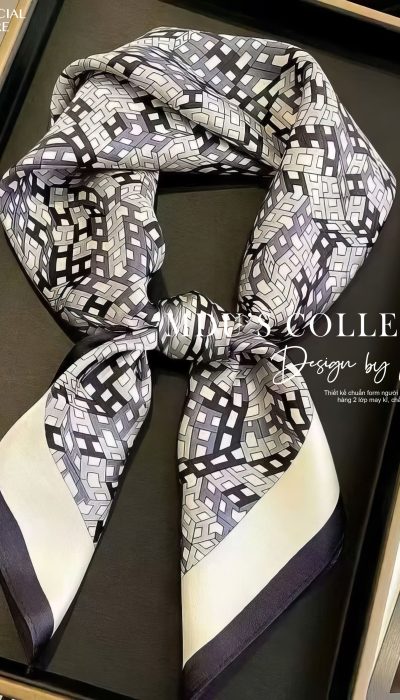 MODERN MOSAIC – Monochrome Geometric Silk Scarf | KLD042