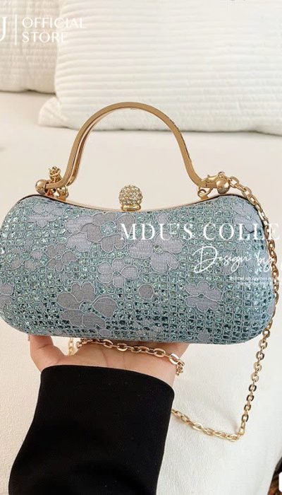 TLD018 – Pastel Bloom Embellished Mini Clutch with Gold Chain