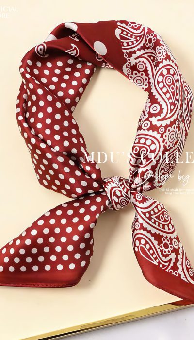 RETRO RUBY – Polka & Paisley Satin Scarf | KLD047