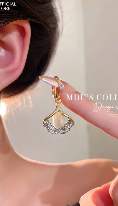 VLD092 – Graceful Fan-Shaped Pearl Drop Earrings