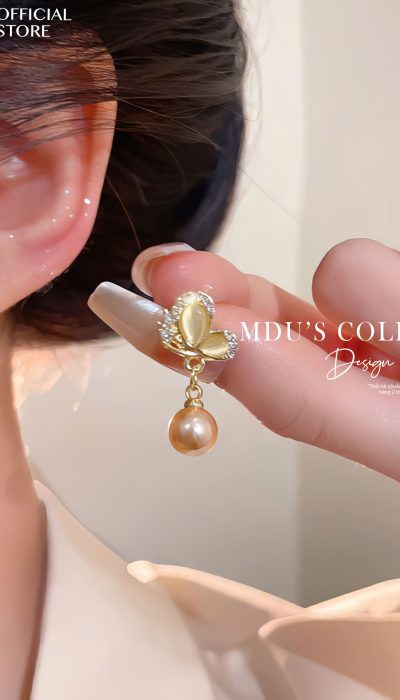 VLD095 – Delicate Butterfly Pearl Drop Earrings