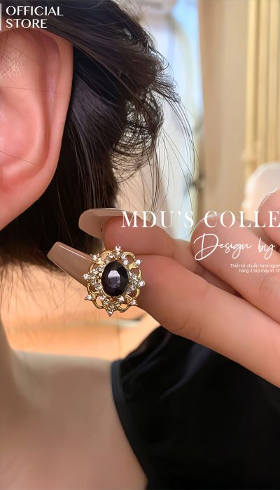 VLD102 – Royal Black Gemstone Halo Earrings