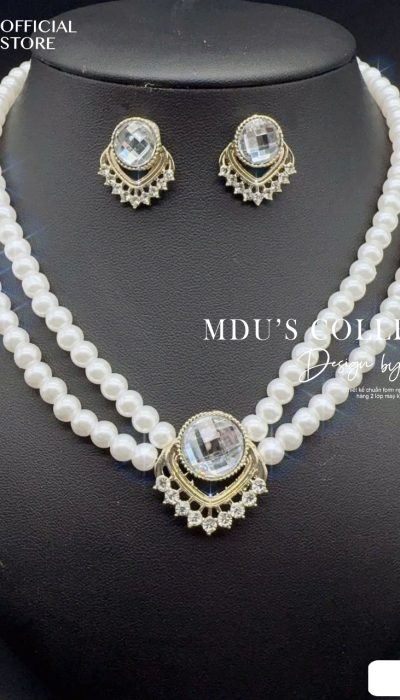 VLD133 – Crystal Empress Pearl Jewelry Set with Dual-Strand Necklace