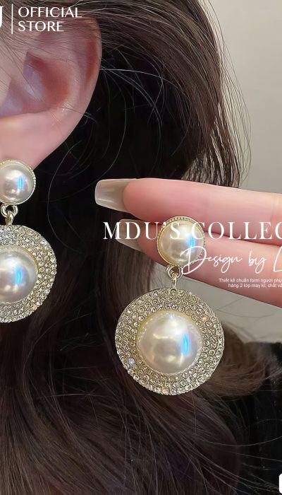GRANDE PERLE – Double Pearl Crystal Disc Earrings | VLD045