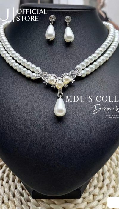 VLD131 – Regal Pearl Drop Jewelry Set with Double Strand Necklace