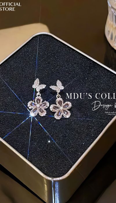 VLD096 – Sparkling Butterfly Floral Drop Earrings