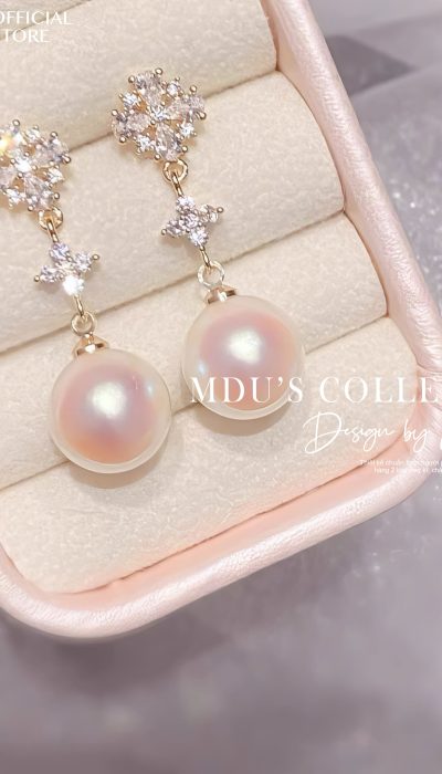 CELESTE BLOOM – Geometric Floral Pearl Earrings | VLD019