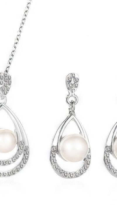 LUMIÉRE SILVER – Crystal Teardrop Pearl Jewelry Set | VLD072