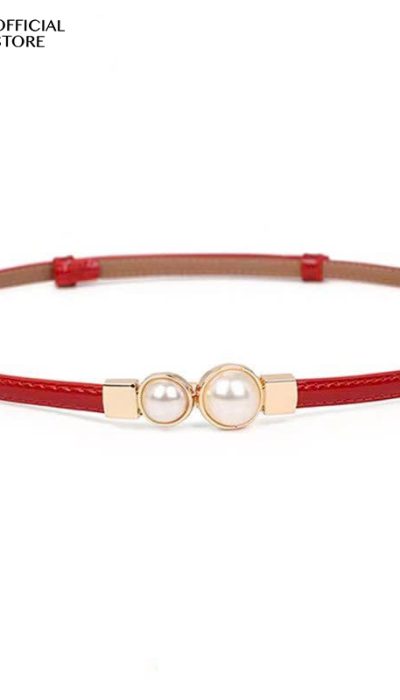 BLD011 – Red Slim Belt With Pearl Accent