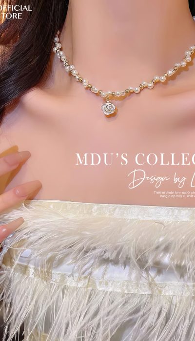 CAMELLIA GRACE – Elegant Pearl Necklace With Floral Pendant | VLD015