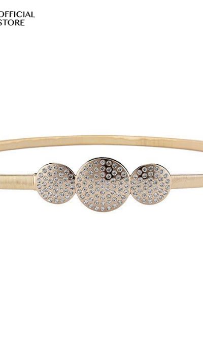 BLD012 – Gold Elastic Belt With Triple Crystal Circles