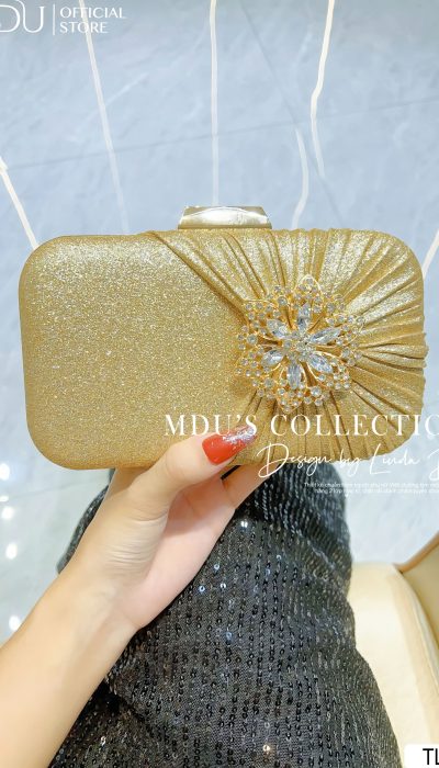 ÉTOILE DORÉE – Gold Glitter Crystal Clutch Bag | TLD010