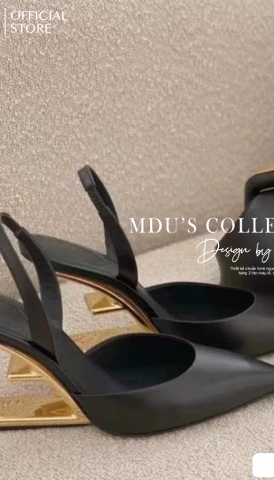 NOIR SCULPTÉ – Black Geometric Heel Slingback Pumps | SLD002