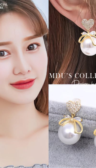 AMOUR FLORA – Bow & Heart Pearl Drop Earrings | VLD041