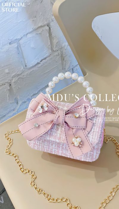 PINK CHARM – Mini Tweed Bow Bag With Pearl Handle | TLD012