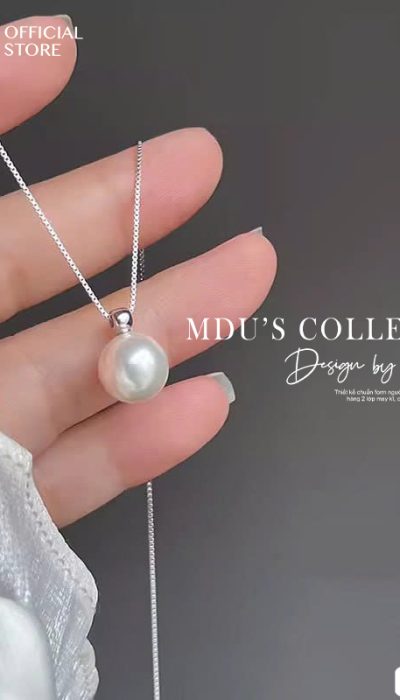 VLD138 – Classic Single Pearl Pendant Necklace in Sterling Silver Tone