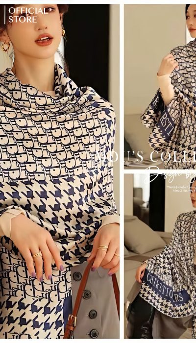 NAVY MONOGRAM – Oversized Silk-Feel Statement Scarf | KLD032