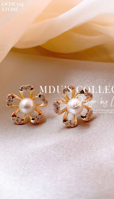 FLEUR LUMINEUSE – Pearl-Centered Crystal Petal Earrings | VLD062
