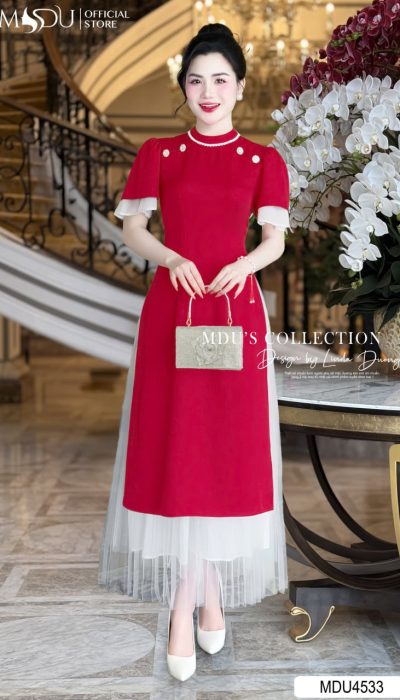 ELEGANT CONTRAST LAYERED DRESS | MDU4533