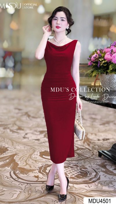 CRIMSON SIREN – SCULPTED GLAMOUR IN VELVET RED | MDU4501