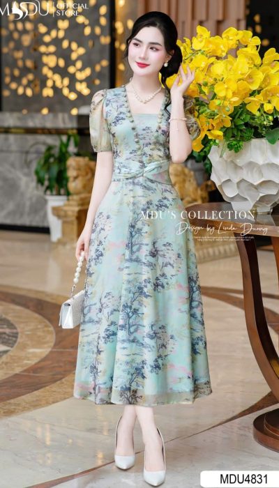 Serene Elegance – Floral Print Chiffon Dress | MDU4831