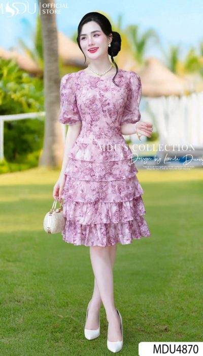 Romantic Layers – Elegant Chiffon Ruffle Dress | MDU4870