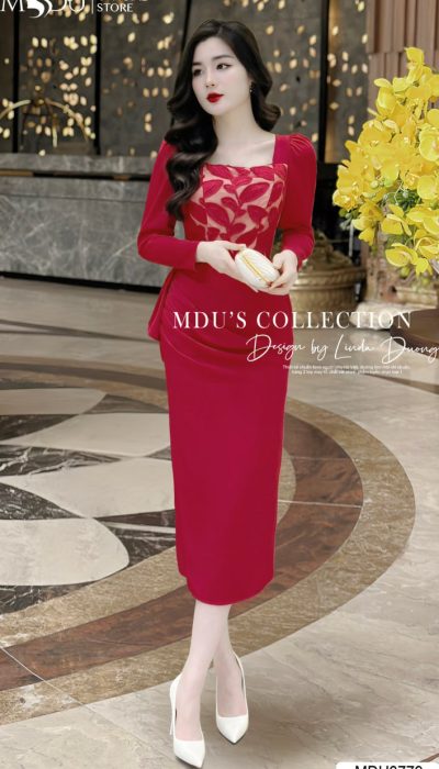 ROUGE EMBRACE – SCULPTED ELEGANCE IN TWIST SATIN | MDU3779