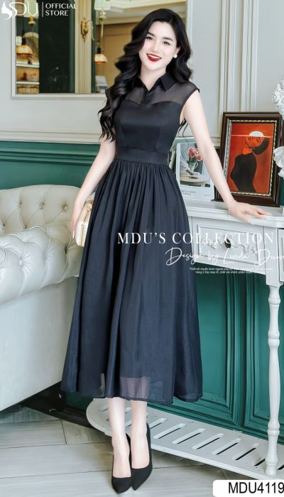 NOIR GRACE – MODERN ELEGANCE IN LUSTROUS ORGANZA | MDU4119
