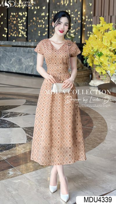 Dainty Charm – Elegant Korean Silk Dress with Puff Sleeves | MDU4339