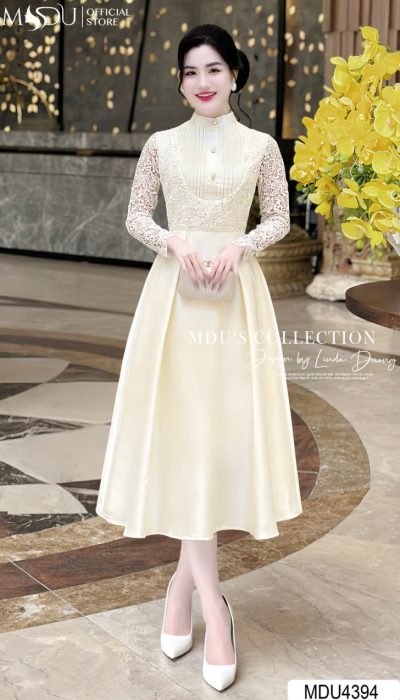 ELEGANT GRACE – PREMIUM LACE AND SOFT TAFTA DRESS | MDU4394