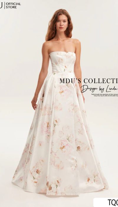 STRAPLESS BLUSH FLORAL GOWN - TQ068
