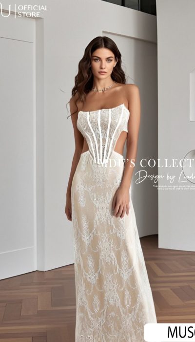 STRAPLESS CORSET LACE GOWN - MUS045