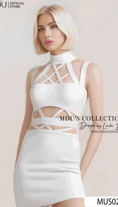 WHITE STRAPPY CUTOUT MINI DRESS - MUS029