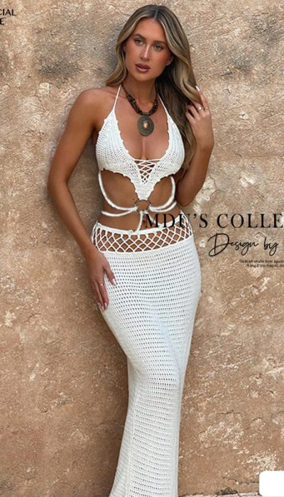 BOHO CROCHET HALTER CUTOUT MAXI DRESS - MUS008