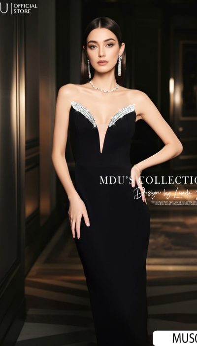 ELEGANT RHINESTONE-TRIM STRAPLESS GOWN - MUS033