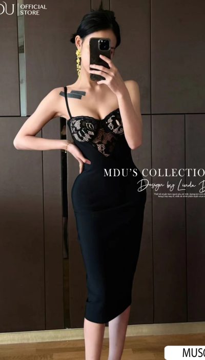 LACE BUSTIER MIDI BODYCON DRESS - MUS035