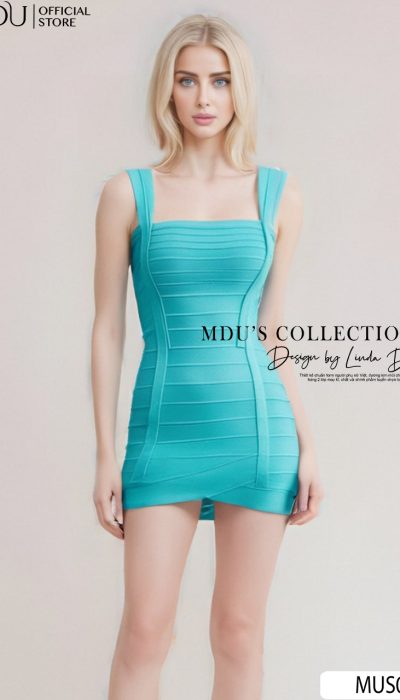 TURQUOISE BANDAGE BODYCON MINI DRESS - MUS040