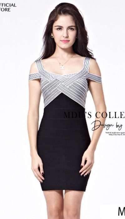 This chic mini dress features a contrasting top with geometric criss-cross detail - MUS044