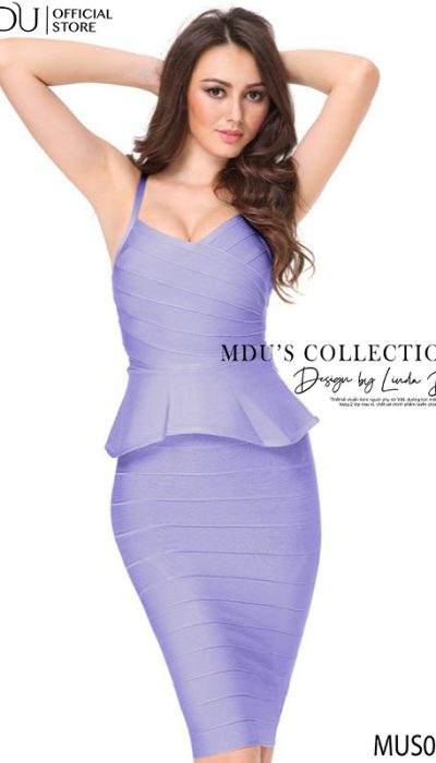 LILAC PEPLUM BANDAGE DRESS - MUS056