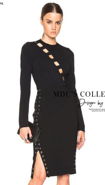BLACK CUTOUT BODYCON DRESS - MUS057