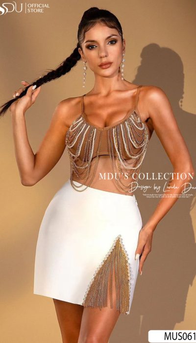 GLAMOUR BEADED CHAIN MINI DRESS -MUS061