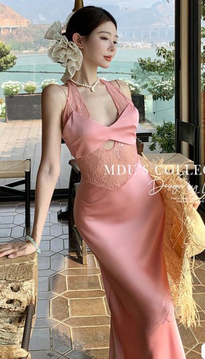 🌸 BLUSH LACE HALTER DRESS - MUS086
