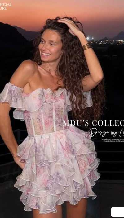 OFF-SHOULDER PASTEL FLORAL RUFFLE MINI DRESS -TQ079