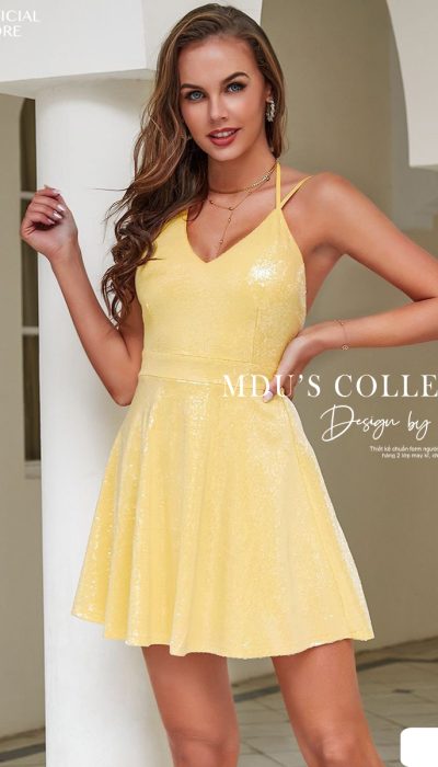 SPARKLING YELLOW STRAPPY MINI DRESS - TQ091