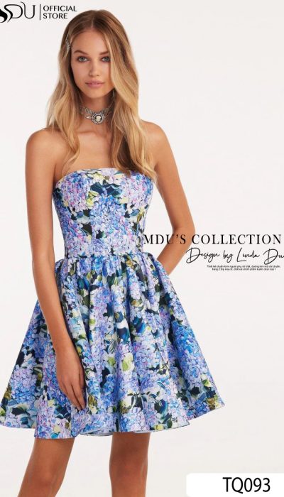 STRAPLESS FLORAL COCKTAIL DRESS - TQ093