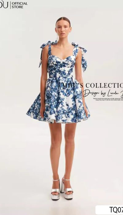 FLORAL PRINT BOW-STRAP MINI DRESS - TQ075